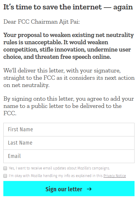 letter to Ajit Pai: Paraphrased, it says weakening net neutrality would be bad, so don't do it.